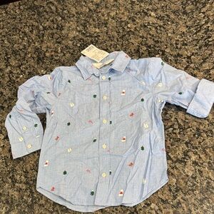 H&M Light Blue Christmas button down NWT 4T